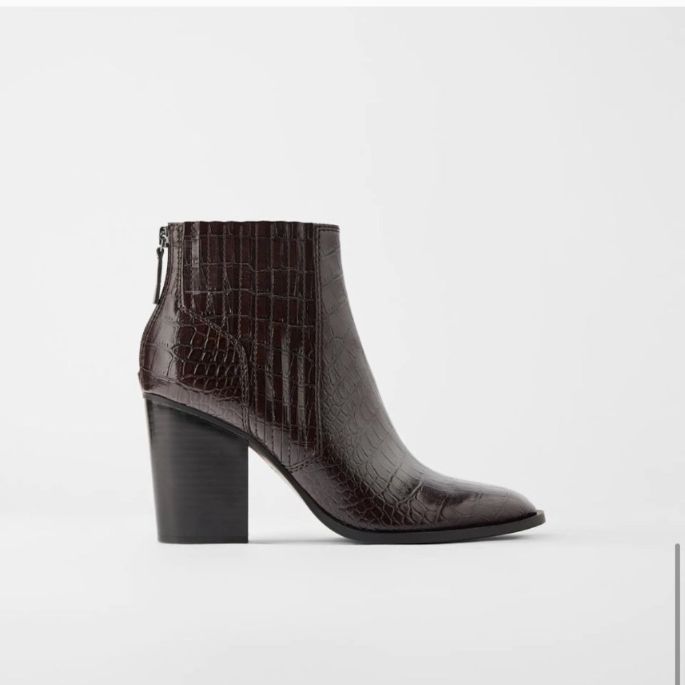 Zara Croc Embossed Ankle Boot